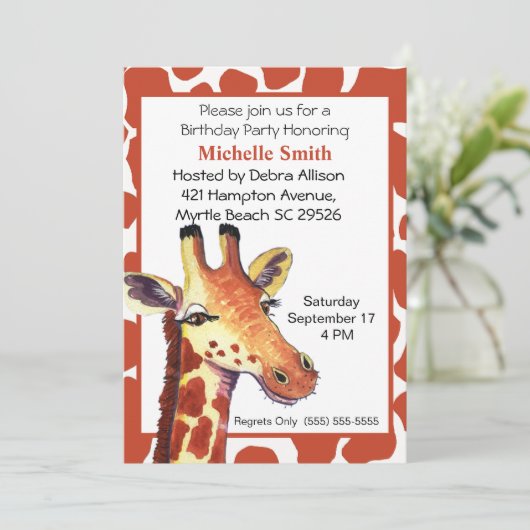 Giraffe Birthday Uitnodigingen (Staand voorkant)