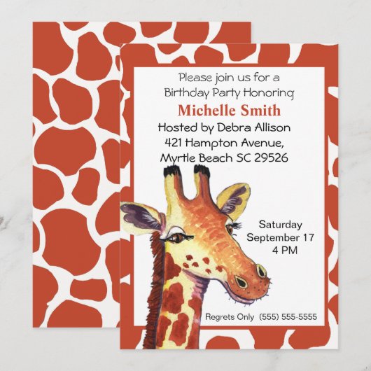 Giraffe Birthday Uitnodigingen (Voorkant / Achterkant)