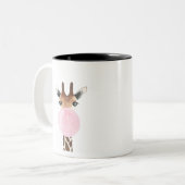 Giraffe blaasboblegum tweekleurige koffiemok (Voorkant links)