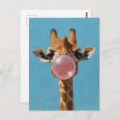 Giraffe blaast roze bubbelsteen briefkaart (Voorkant / Achterkant)