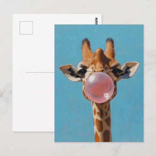 Giraffe blaast roze bubbelsteen briefkaart (Voorkant / Achterkant)