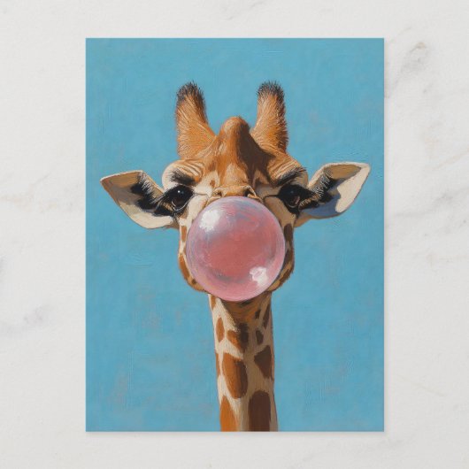 Giraffe blaast roze bubbelsteen briefkaart (Voorkant)