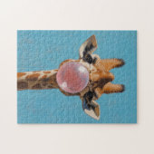 Giraffe blaast roze bubbelsteen legpuzzel (Horizontaal)