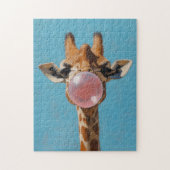 Giraffe blaast roze bubbelsteen legpuzzel (Verticaal)