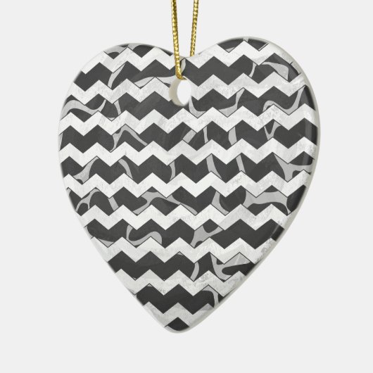 Giraffe Black en Gray Chevron Pattern Keramisch Ornament (Links)
