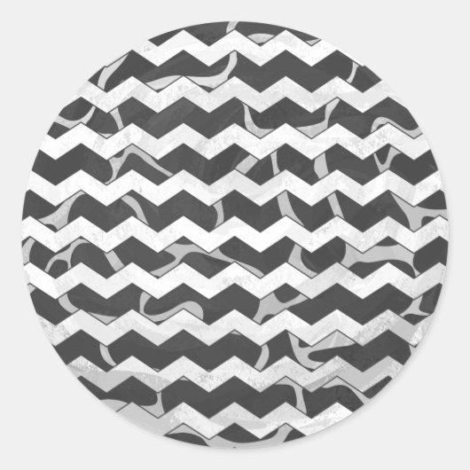 Giraffe Black en Gray Chevron Pattern Ronde Sticker (Voorkant)
