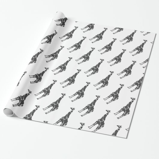 Giraffe Black en Grey Silhoutte Cadeaupapier (Uitgerold)