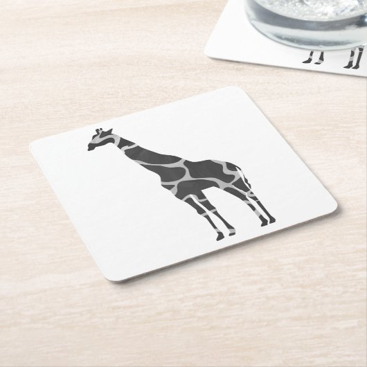 Giraffe Black en Grey Silhoutte Kartonnen Onderzetters (Schuin)