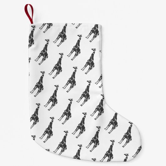 Giraffe Black en Grey Silhoutte Kleine Kerstsok (Voorkant)
