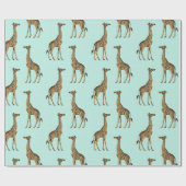 Giraffe Blauw en Goud Cadeaupapier (Vlak)