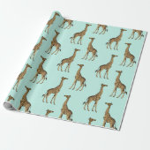 Giraffe Blauw en Goud Cadeaupapier (Uitgerold)