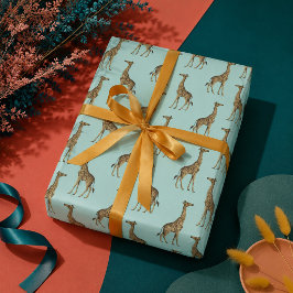 Giraffe Blauw en Goud Cadeaupapier
