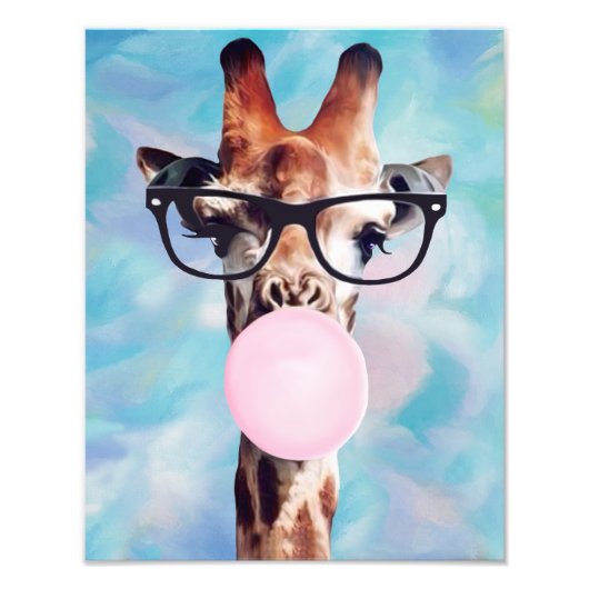 Giraffe blauw gebotteld foto afdruk (Voorkant)