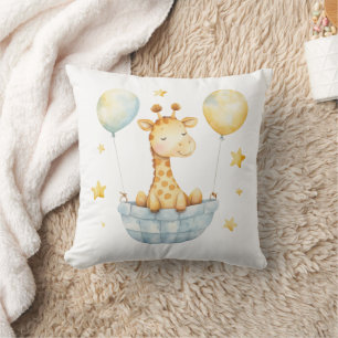 Giraffe Blauw Gele Mand Ballonnen Jongens Slaapkam Kussen