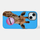Giraffe blazen kauwgom bubbel iPhone 15 case (Achterkant horizontaal)