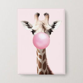 Giraffe blazen roze bubbel kauwgom grillige kunst button