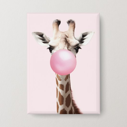 Giraffe blazen roze bubbel kauwgom grillige kunst button (Voorkant)