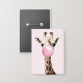 Giraffe blazen roze bubbel kauwgom grillige kunst button (Voorkant / Achterkant)
