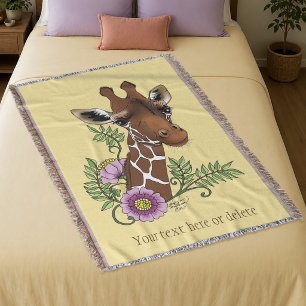 Giraffe Bloemen Geel Schattig Wilde Dieren Deken
