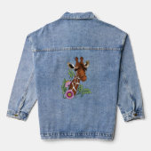 Giraffe Bloemen Geel Schattig Wilde Dieren Denim Jacket (Achterkant)