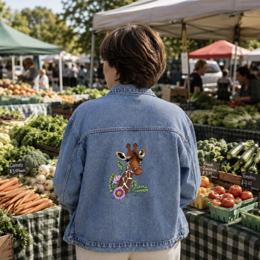 Giraffe Bloemen Geel Schattig Wilde Dieren Denim Jacket