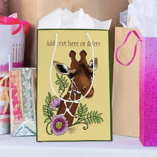 Giraffe Bloemen Geel Schattig Wilde Dieren Medium Cadeauzakje