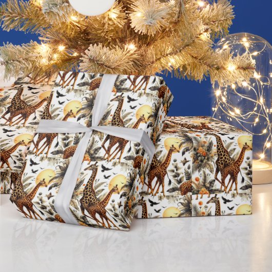  Giraffe Bloemen Waterverf Cadeaupapier (Feestdagen)