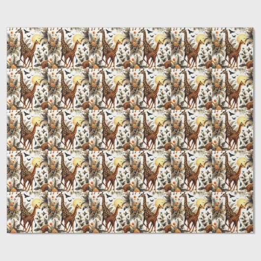  Giraffe Bloemen Waterverf Cadeaupapier (Vlak)