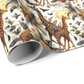  Giraffe Bloemen Waterverf Cadeaupapier (Rol Hoek)