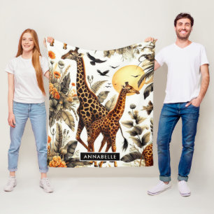  Giraffe Bloemen Waterverf Fleece Deken