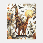 Giraffe Bloemen Waterverf Fleece Deken (Voorkant)