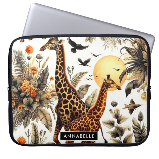  Giraffe Bloemen Waterverf Laptop Sleeve (Voorkant)