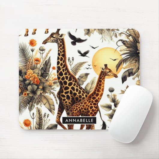 Giraffe Bloemen Waterverf Muismat (Met muis)
