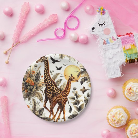  Giraffe Bloemen Waterverf Papieren Bordje (Feest)