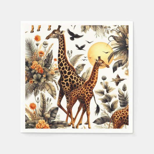 Giraffe Bloemen Waterverf Servet (Voorkant)