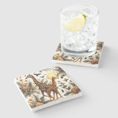  Giraffe Bloemen Waterverf Stenen Onderzetter (Zijkant)