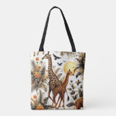 Giraffe Bloemen Waterverf Tote Bag (Achterkant)
