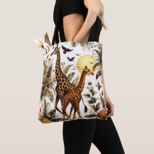 Giraffe Bloemen Waterverf Tote Bag