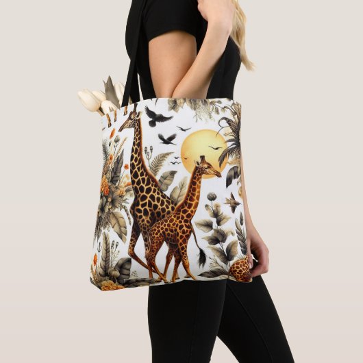 Giraffe Bloemen Waterverf Tote Bag (Dichtbij)