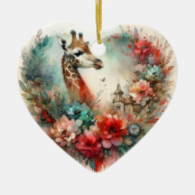 Giraffe Bloemenschildering Aquarel Bloemen Safari