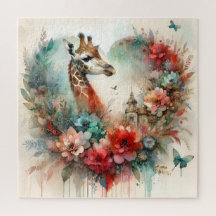 Giraffe Bloemenschildering Aquarel Bloemen Safari