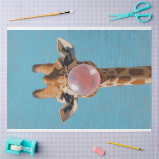 Giraffe Blowing Pink Bubblegum Bubble Decoupage Tissuepapier (Craft)