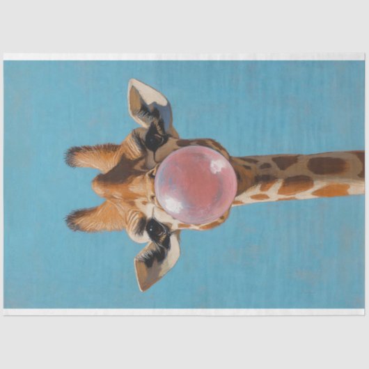 Giraffe Blowing Pink Bubblegum Bubble Decoupage Tissuepapier (Voorkant)