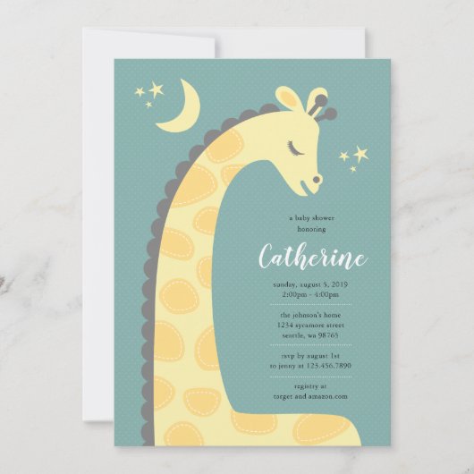 Giraffe Blue Background Baby shower Invitation Kaart (Voorkant)