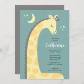 Giraffe Blue Background Baby shower Invitation Kaart (Voorkant / Achterkant)