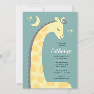 Giraffe Blue Background Baby shower Invitation Kaart