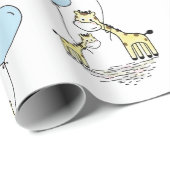 Giraffe Blue Balloon Mama Baby shower Boy Cadeaupapier (Rol Hoek)