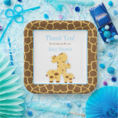 Giraffe Blue Boy Baby shower Papieren Bordje (Feest)