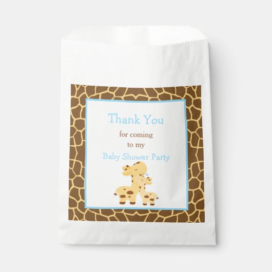 Giraffe Blue Boy Baby shower Party Bedankzakje (Voorkant)