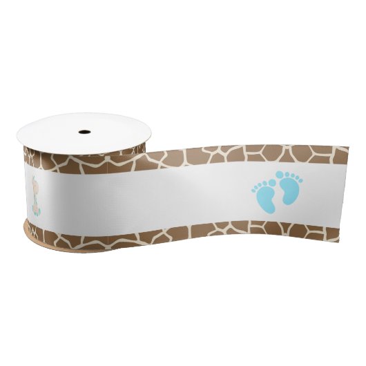 Giraffe Blue Boy Baby shower Satijnen Lint (Spoel)